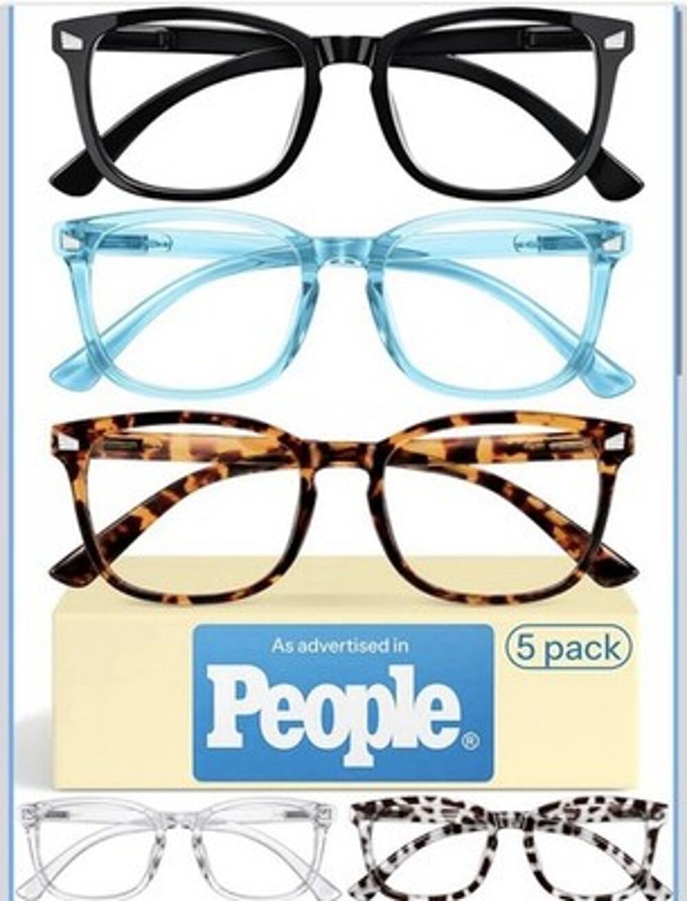 2.0 Reading Glasses for Women, Eye glasses, Blue Light Readers 5 Pack